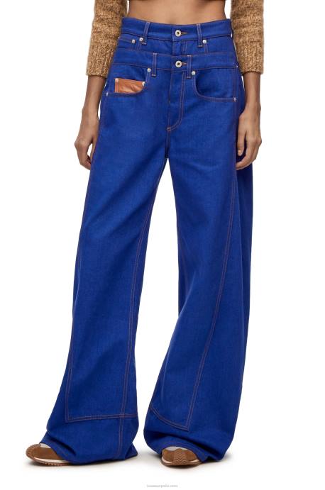 Loewe mujer jeans con trampantojo en denim LP641181 azul brillante