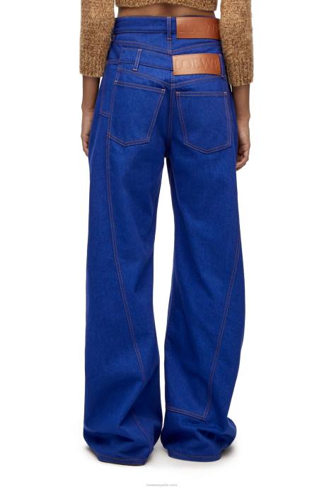 Loewe mujer jeans con trampantojo en denim LP641181 azul brillante