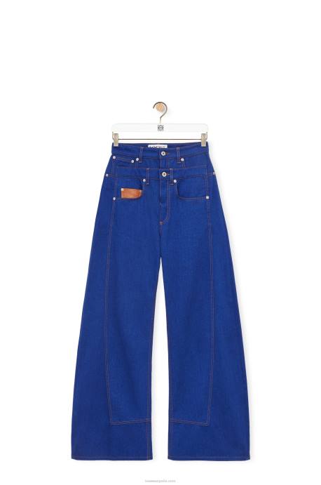 Loewe mujer jeans con trampantojo en denim LP641181 azul brillante