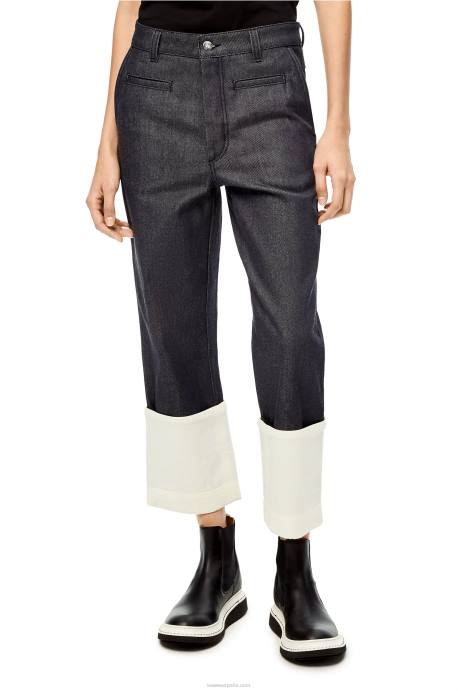Loewe mujer jeans de pescador en mezclilla LP641196 Azul marino