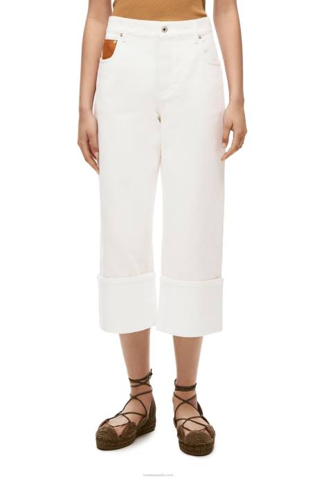 Loewe mujer jeans subidos de pescador en denim LP641173 blanco