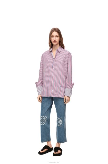 Loewe mujer vaqueros capri con anagrama en denim LP641203 mezclilla azul medio