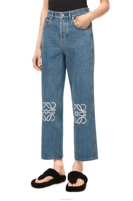 Loewe mujer vaqueros capri con anagrama en denim LP641203 mezclilla azul medio