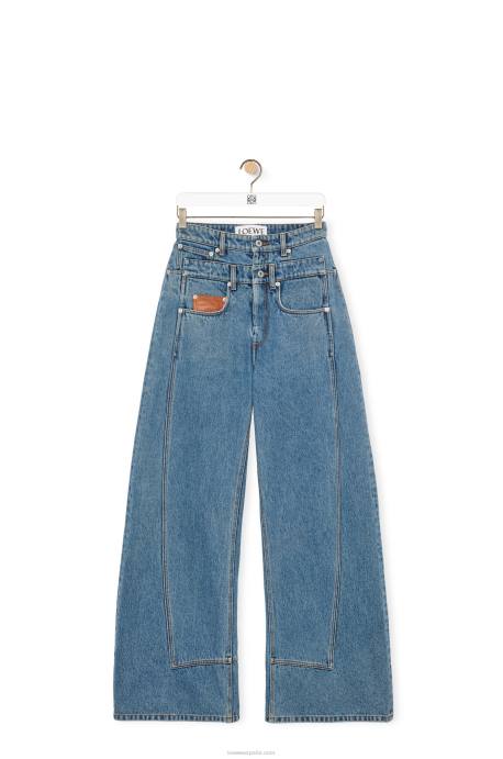 Loewe mujer vaqueros de cintura alta en denim LP641202 mezclilla azul medio