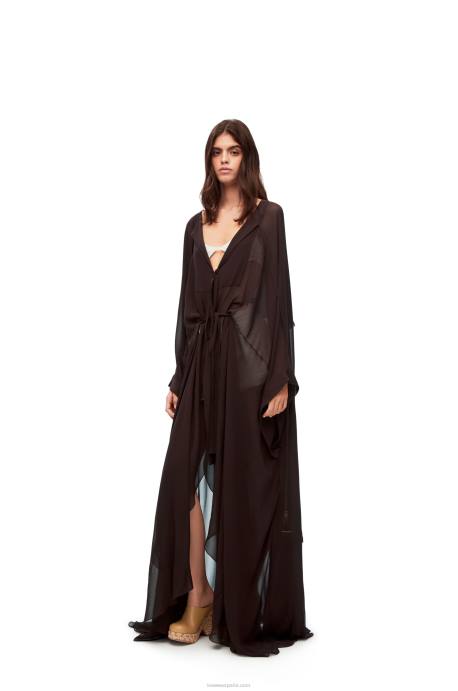 Loewe mujer caftán largo de seda LP641103 chocolate Cafe