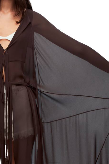 Loewe mujer caftán largo de seda LP641103 chocolate Cafe