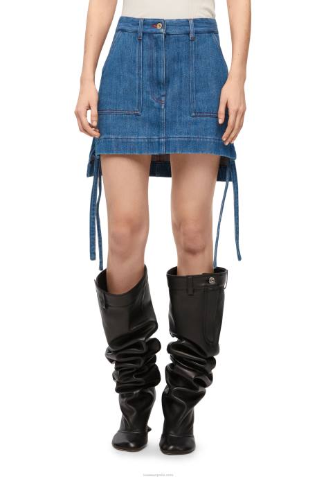 Loewe mujer falda de trabajo en denim LP641161 azul rojo