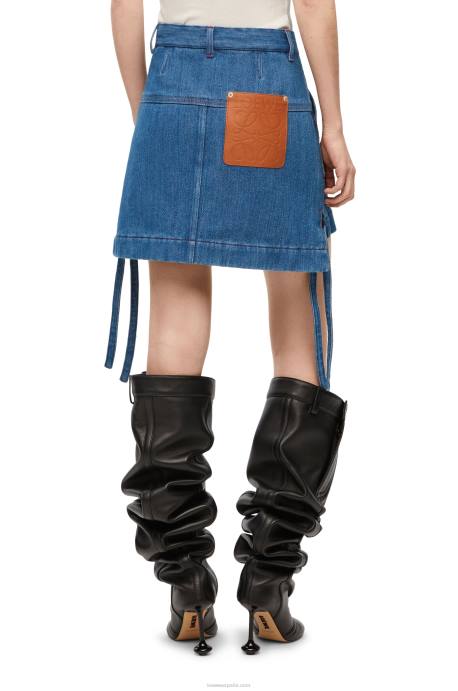 Loewe mujer falda de trabajo en denim LP641161 azul rojo