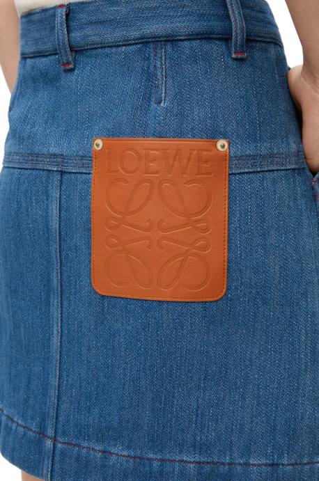 Loewe mujer falda de trabajo en denim LP641161 azul rojo