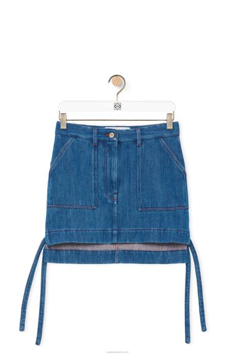 Loewe mujer falda de trabajo en denim LP641161 azul rojo