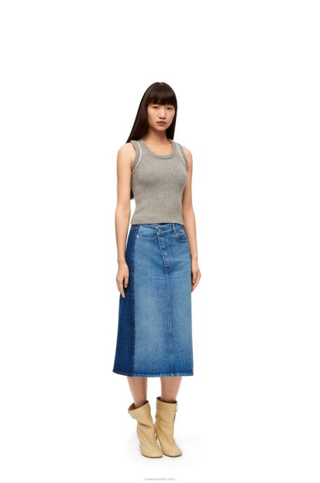 Loewe mujer falda deconstruida en denim LP641160 azul mezclilla
