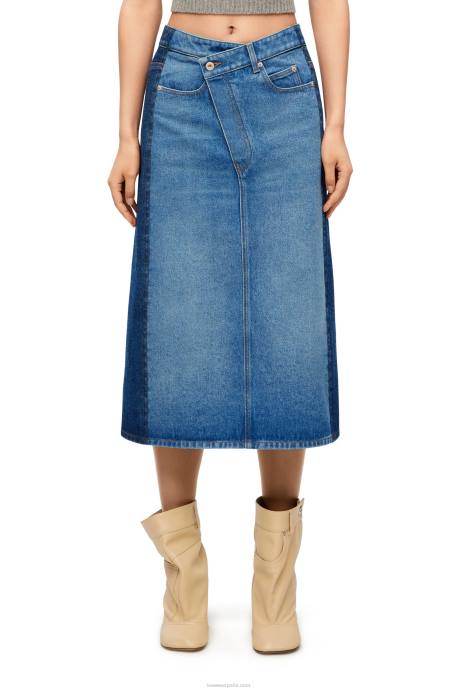 Loewe mujer falda deconstruida en denim LP641160 azul mezclilla