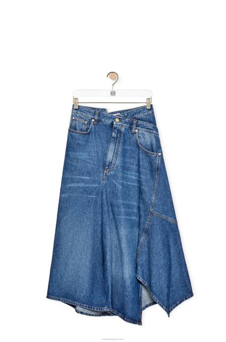Loewe mujer falda midi deconstruida en denim LP641188 azul deportivo