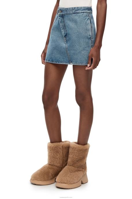 Loewe mujer minifalda con anagrama en denim LP641186 mezclilla azul medio