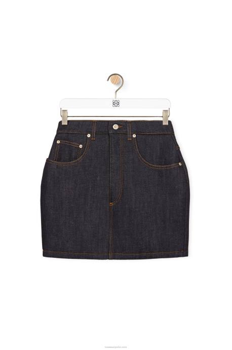 Loewe mujer minifalda redondeada en denim LP641184 mezclilla cruda