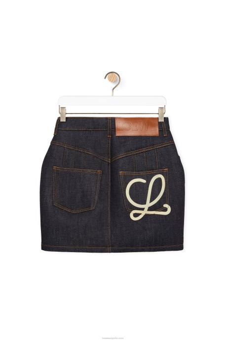Loewe mujer minifalda redondeada en denim LP641184 mezclilla cruda