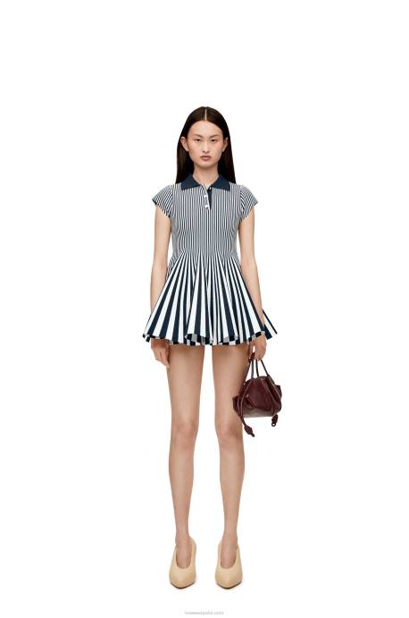 Loewe mujer minivestido a rayas de punto de mezcla de viscosa LP641063 azul marino/blanco