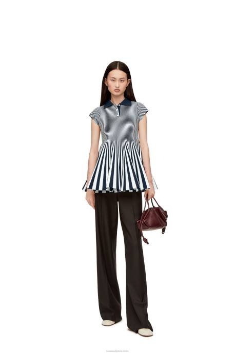 Loewe mujer minivestido a rayas de punto de mezcla de viscosa LP641063 azul marino/blanco