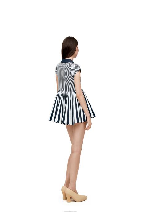 Loewe mujer minivestido a rayas de punto de mezcla de viscosa LP641063 azul marino/blanco