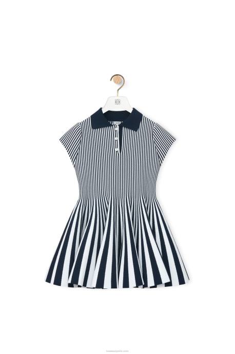 Loewe mujer minivestido a rayas de punto de mezcla de viscosa LP641063 azul marino/blanco
