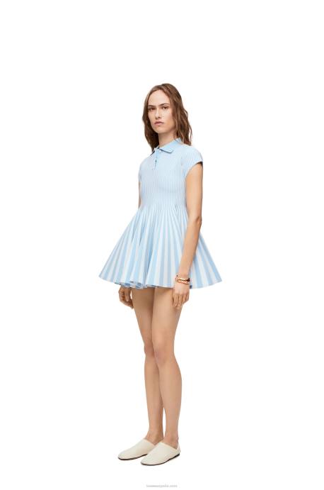 Loewe mujer minivestido a rayas de punto de mezcla de viscosa LP641081 bebe azul/blanco