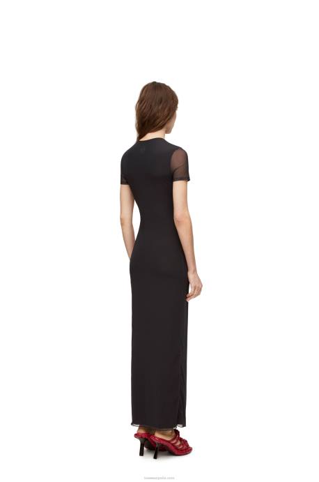 Loewe mujer vestido anthurium de malla semitransparente LP641066 negro/rojo