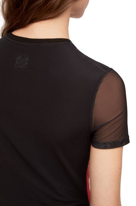 Loewe mujer vestido anthurium de malla semitransparente LP641066 negro/rojo