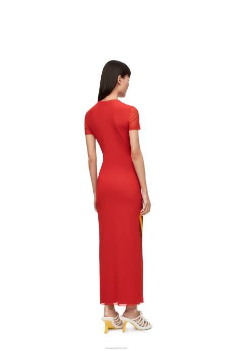 Loewe mujer vestido anthurium de malla semitransparente LP641068 rojo