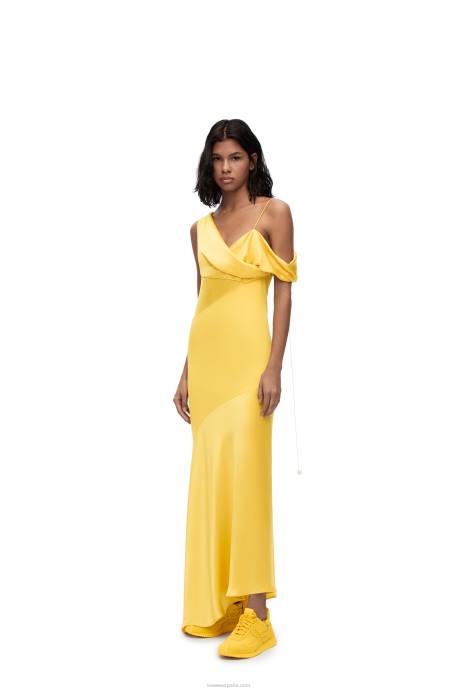Loewe mujer vestido asimétrico de raso y crepe LP641097 amarillo