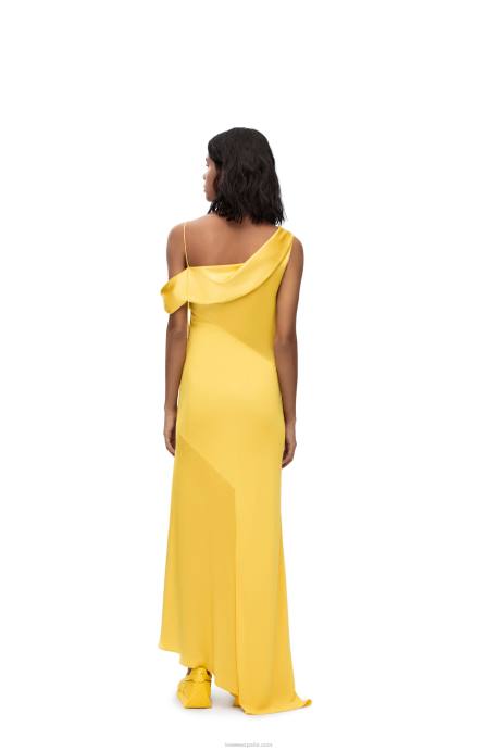 Loewe mujer vestido asimétrico de raso y crepe LP641097 amarillo