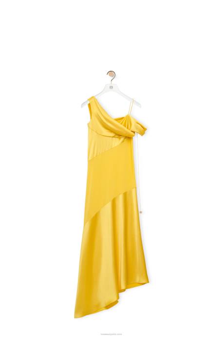 Loewe mujer vestido asimétrico de raso y crepe LP641097 amarillo