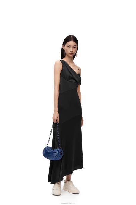 Loewe mujer vestido asimétrico de raso y crepe LP641098 negro