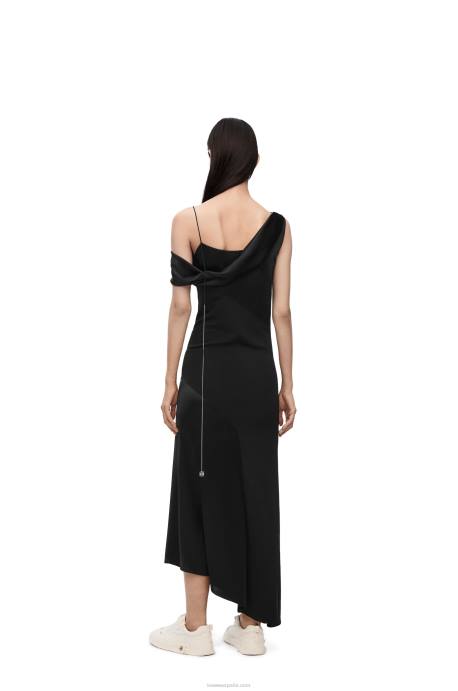 Loewe mujer vestido asimétrico de raso y crepe LP641098 negro