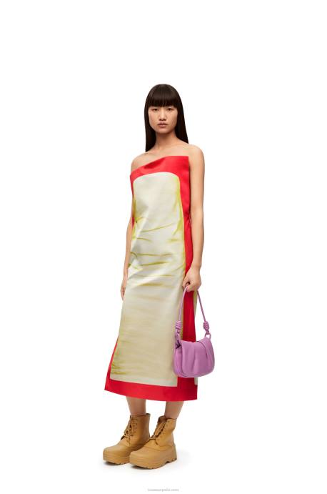 Loewe mujer vestido bustier de raso técnico LP641032 rojo amarillo