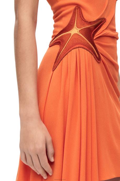 Loewe mujer vestido bustier estrella de mar en viscosa LP641044 naranja brillante