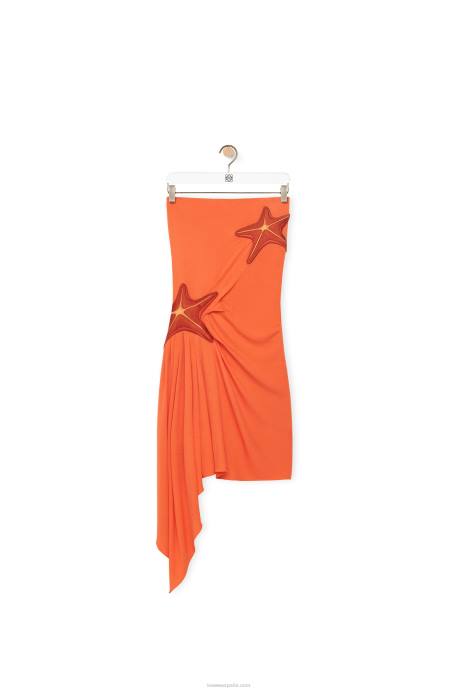 Loewe mujer vestido bustier estrella de mar en viscosa LP641044 naranja brillante
