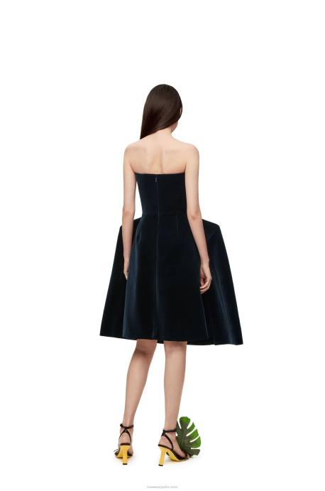 Loewe mujer vestido bustier peplum en terciopelo de algodón LP641061 azul oscuro