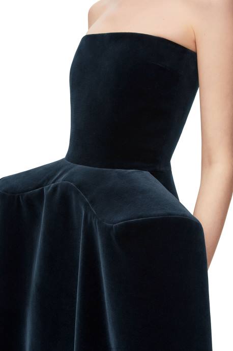 Loewe mujer vestido bustier peplum en terciopelo de algodón LP641061 azul oscuro