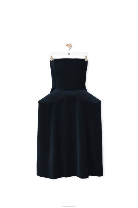 Loewe mujer vestido bustier peplum en terciopelo de algodón LP641061 azul oscuro