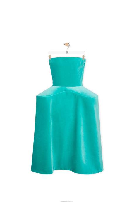 Loewe mujer vestido bustier peplum en terciopelo de algodón LP641064 Azul caribeño
