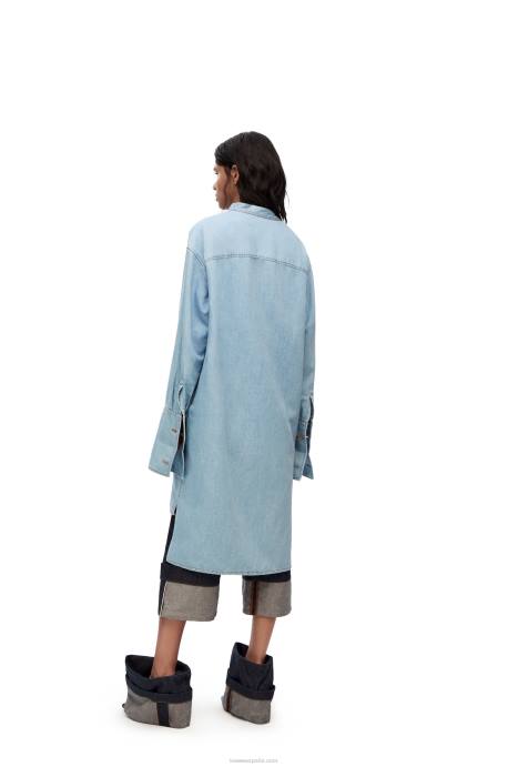 Loewe mujer vestido camisero asimétrico de denim de mezcla de algodón LP641094 mezclilla ligera