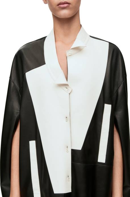 Loewe mujer vestido camisero asimétrico de napa de cordero LP641078 blanco negro
