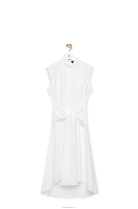 Loewe mujer vestido camisero con nudo en algodón LP641049 Blanco óptico