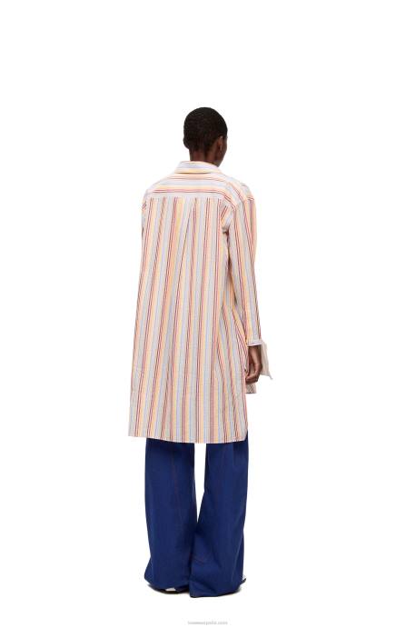 Loewe mujer vestido camisero deconstruido de algodón a rayas LP641096 amarillo/azul/naranja