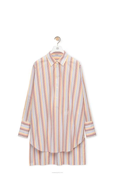 Loewe mujer vestido camisero deconstruido de algodón a rayas LP641096 amarillo/azul/naranja