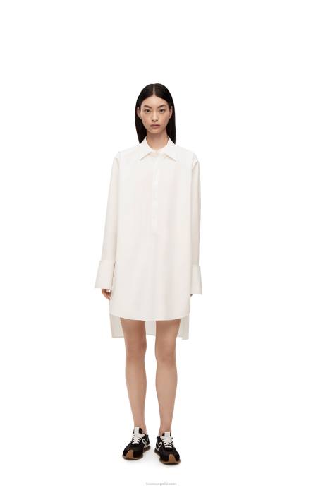 Loewe mujer vestido camisero deconstruido en algodón LP641095 Blanco óptico