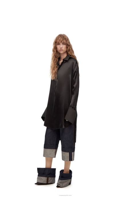 Loewe mujer vestido camisero deconstruido en seda LP641099 negro