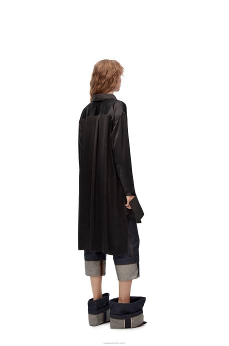 Loewe mujer vestido camisero deconstruido en seda LP641099 negro