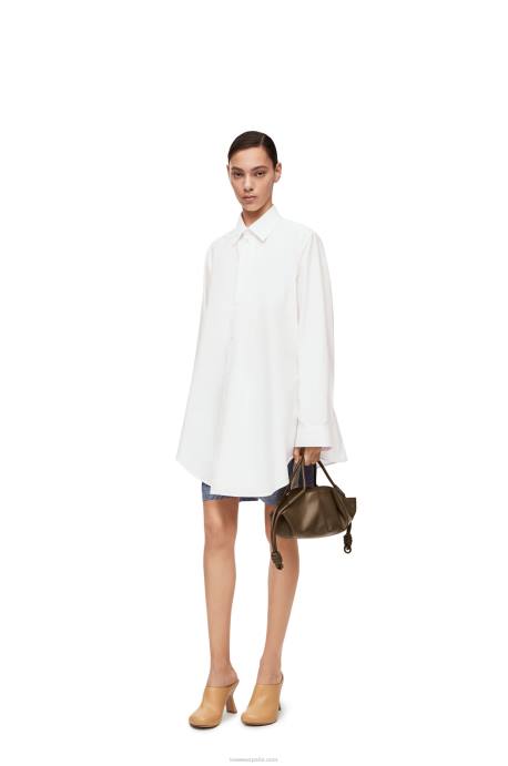 Loewe mujer vestido camisero trapecio de algodón LP641083 blanco