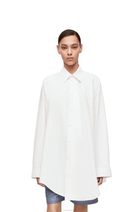 Loewe mujer vestido camisero trapecio de algodón LP641083 blanco